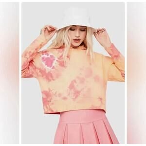 Frankie’s Bikinis Cropped Hooded tie dye sweatshirt in sherbert M